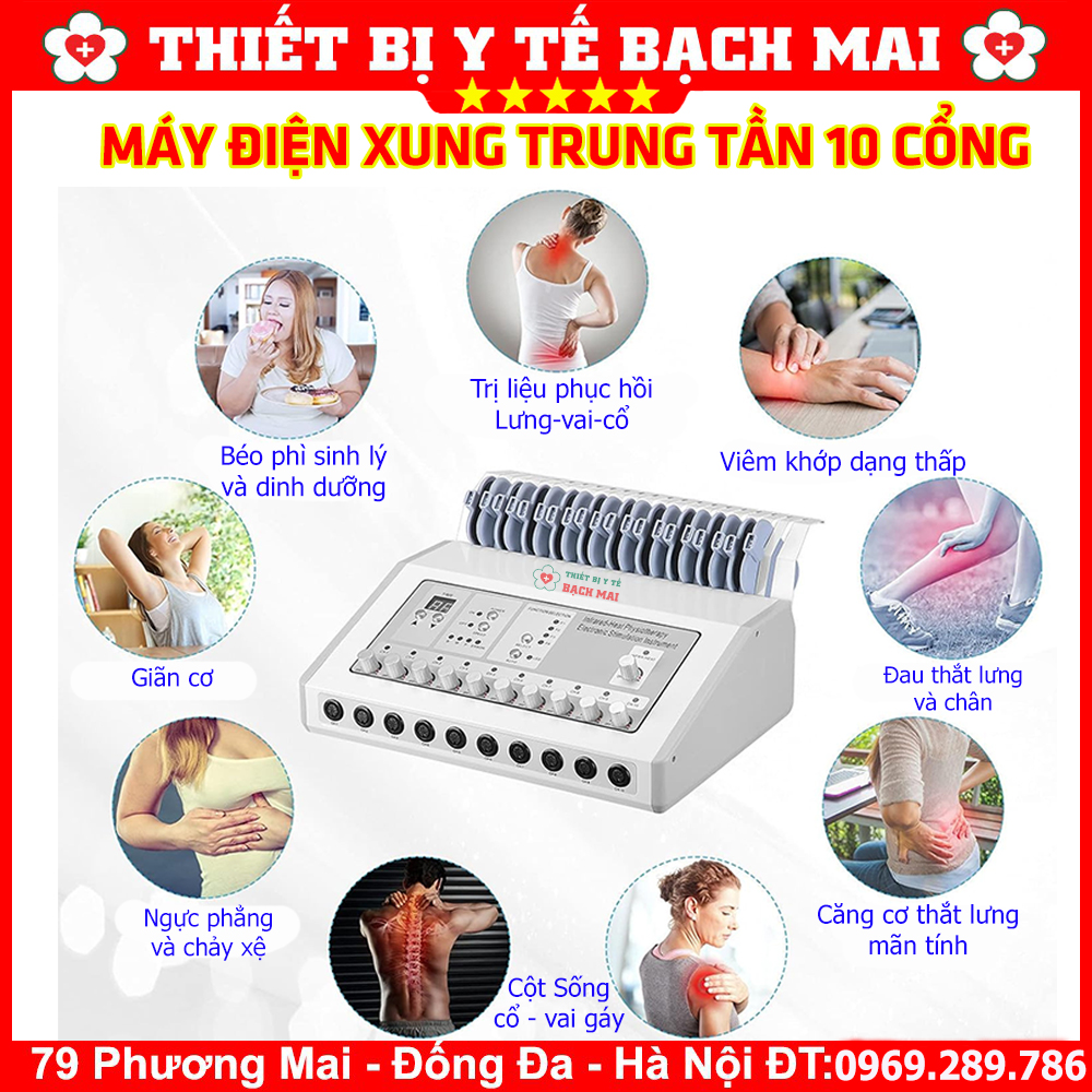 Máy Điện Xung Trung Tần 10 Cổng Ra, Có Nhiệt Độ