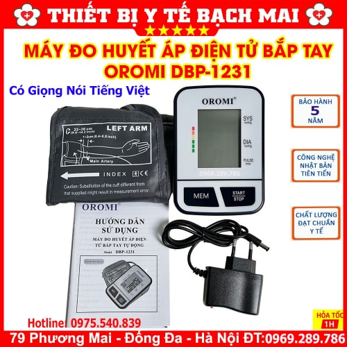 Máy Đo Huyết Áp Điện Tử Bắp Tay OROMI DBP-1231 Có Giọng Nói Tiếng Việt